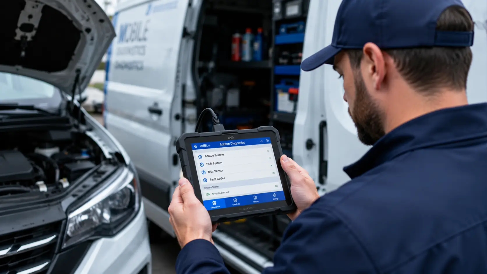 Diagnostic work on a fleet van during a mobile AdBlue visit